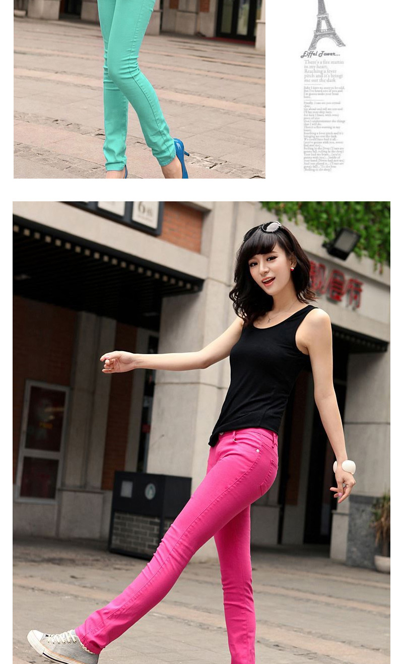 Fashion Light Pink Candy Color Slim Design Fabric Trousers,Pants