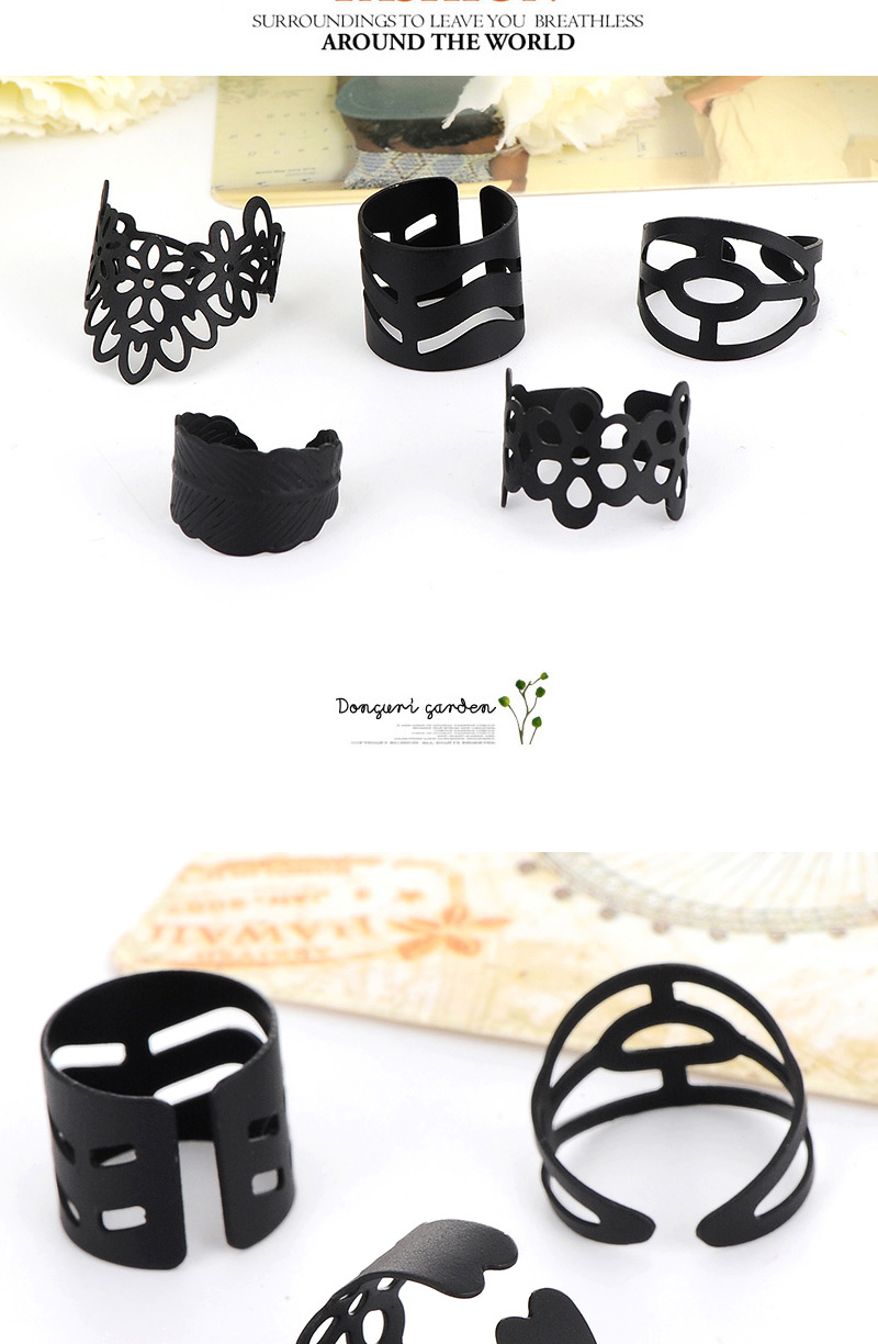 Fashion Black Flower Pattern Decorated Hollow Out Design,Rings Set