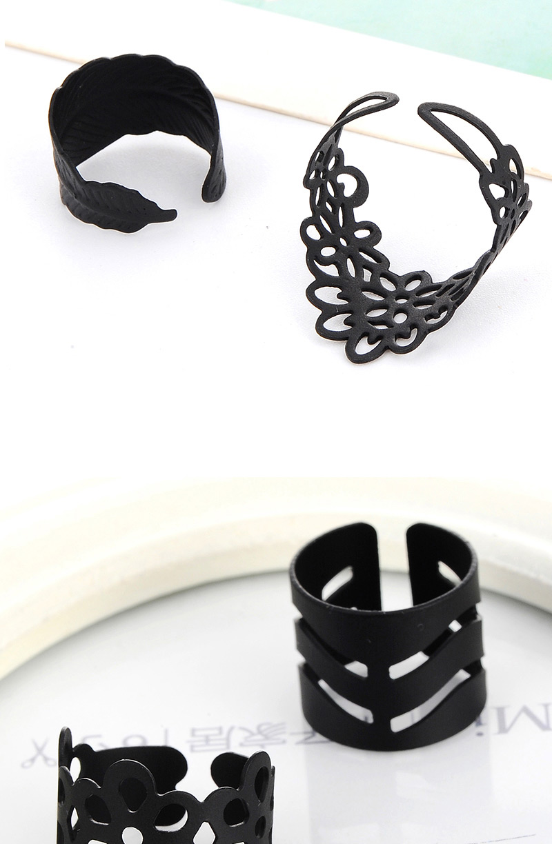 Fashion Black Flower Pattern Decorated Hollow Out Design,Rings Set