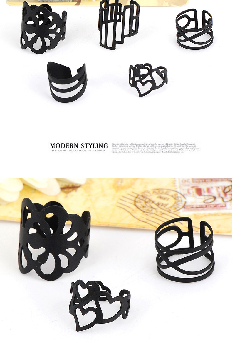 Fashion Black Geometry Shape Pattern Hollow Out Design,Rings Set