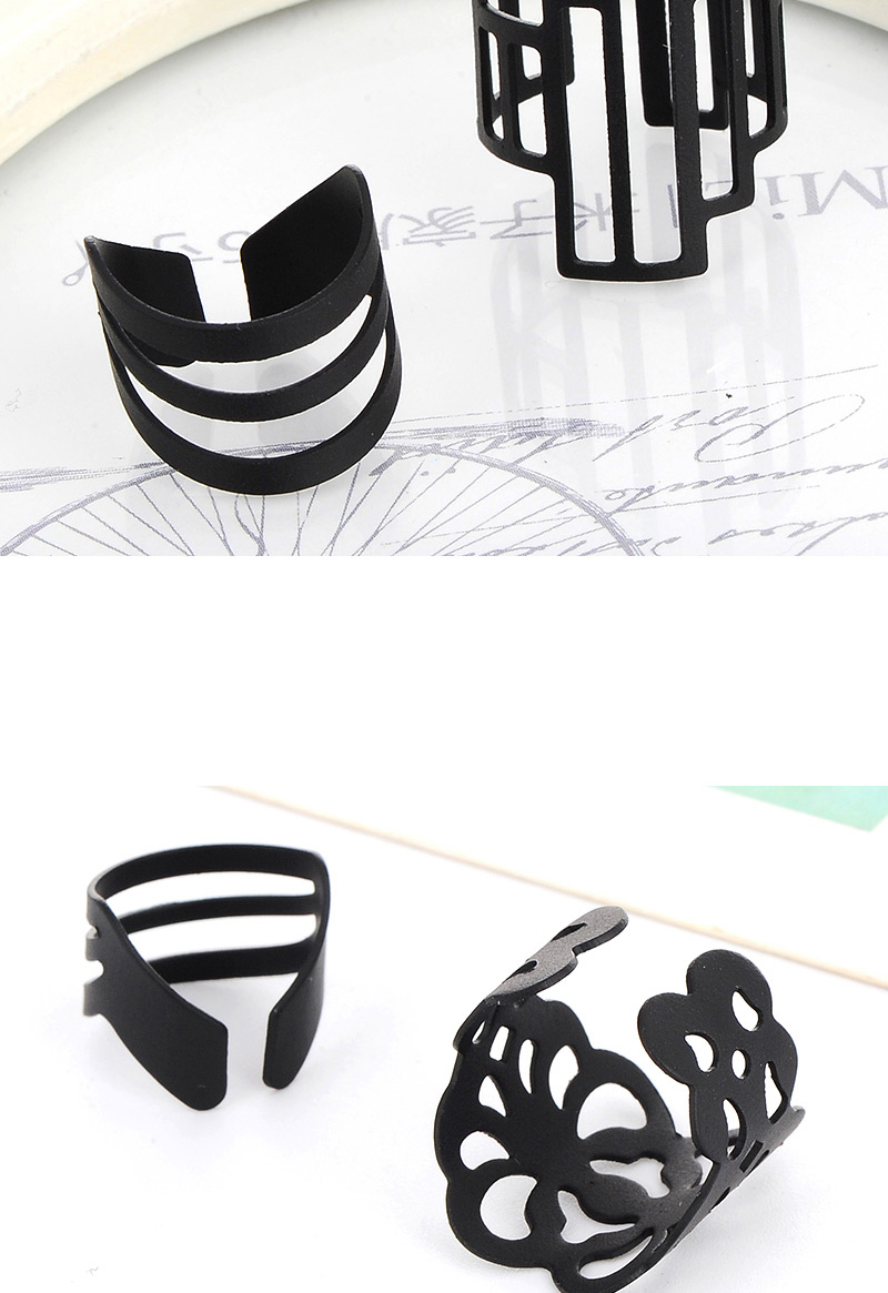 Fashion Black Geometry Shape Pattern Hollow Out Design,Rings Set