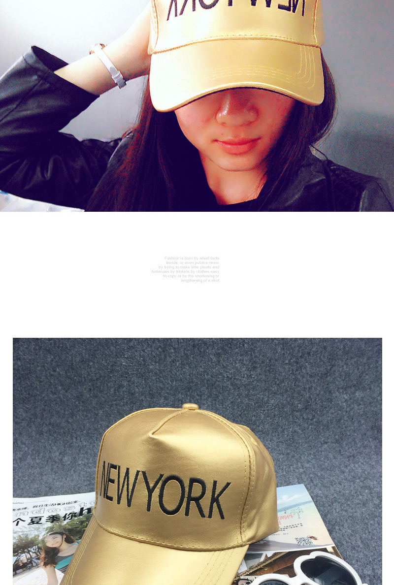 Casual Gold Color Embroidery Letter New York Decorated Pure Color Design Pu Baseball Caps,Baseball Caps