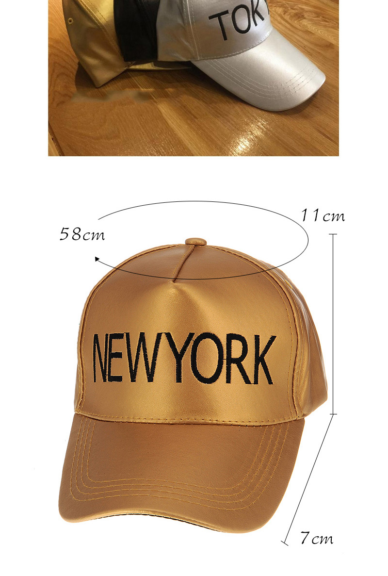 Casual Gold Color Embroidery Letter New York Decorated Pure Color Design Pu Baseball Caps,Baseball Caps