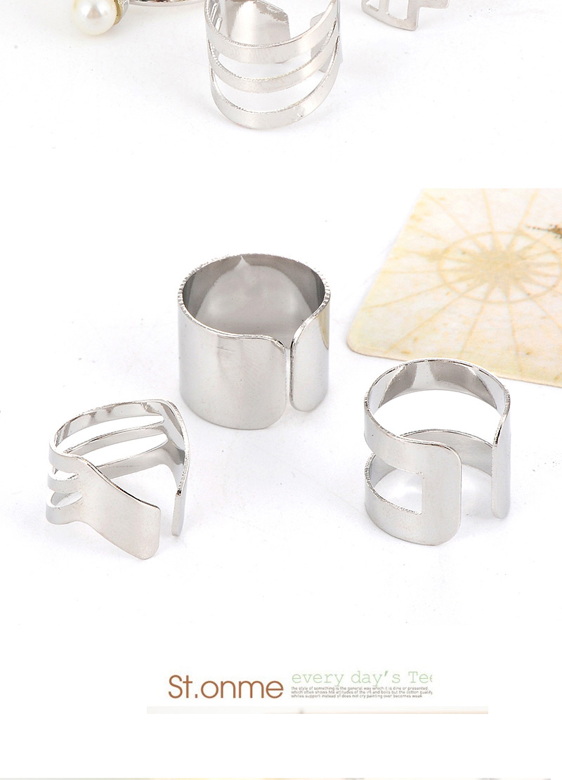 Fashion Silver Color Pearl Decorated Geometry Shape Hollow Out Design,Rings Set