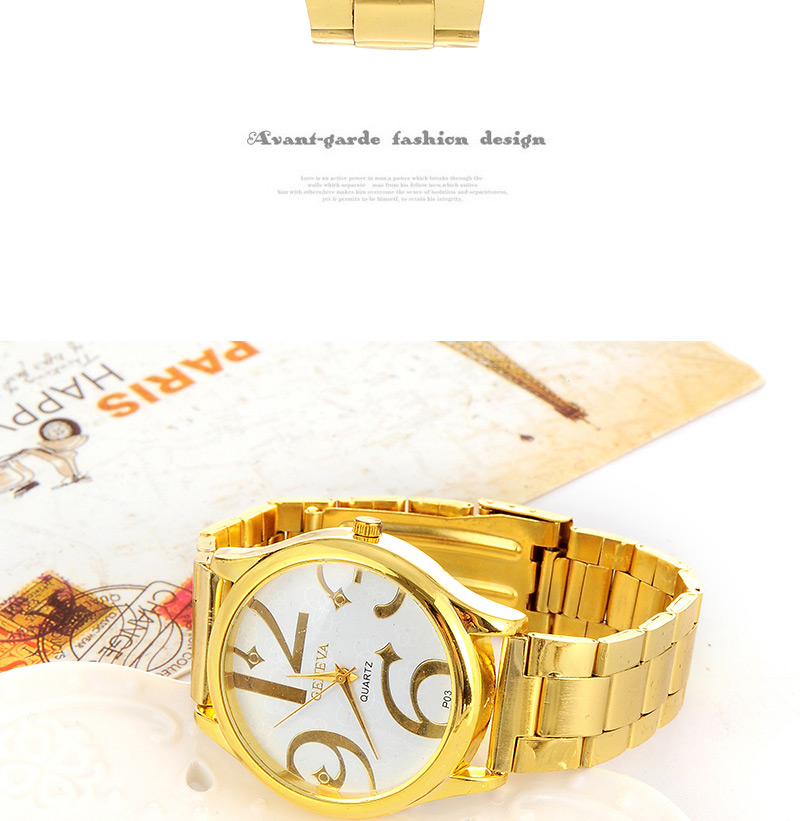 Fashion Gold Clor Big Digital Pattern Decorated Simple Design,Ladies Watches