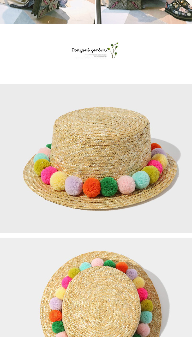 Trendy Yellow Fuzzy Ball Decorated Simple Design,Sun Hats