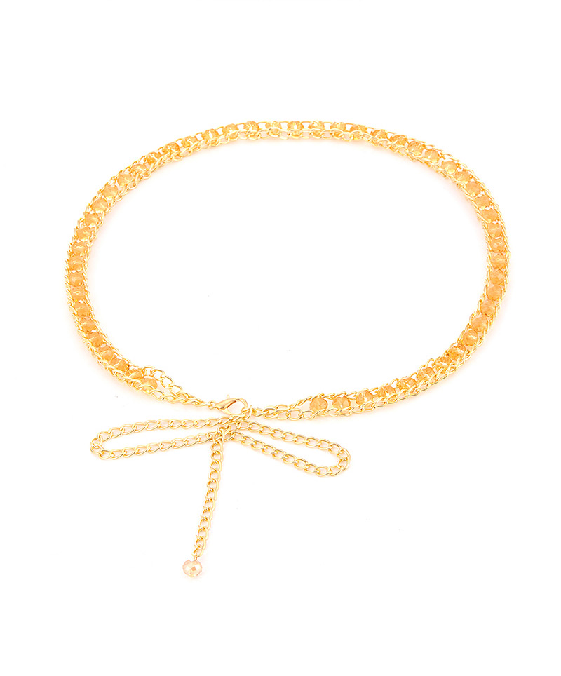 Fashion Champagne Beads Decorated Chains Weave Design,Thin belts