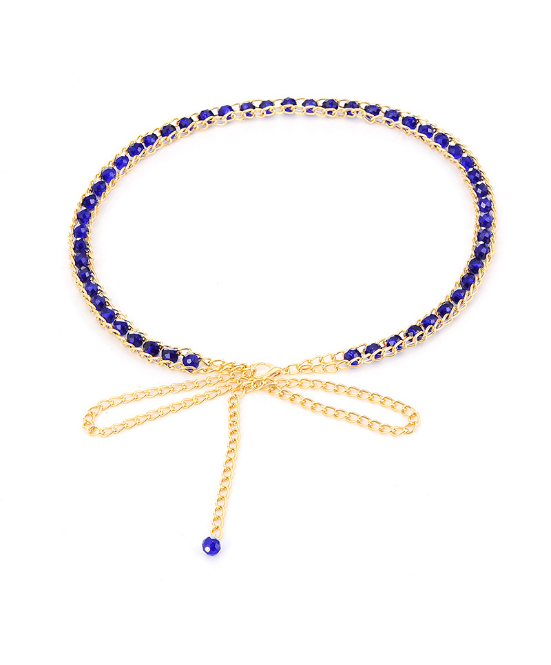 Fashion Purple Beads Decorated Chains Weave Design,Thin belts
