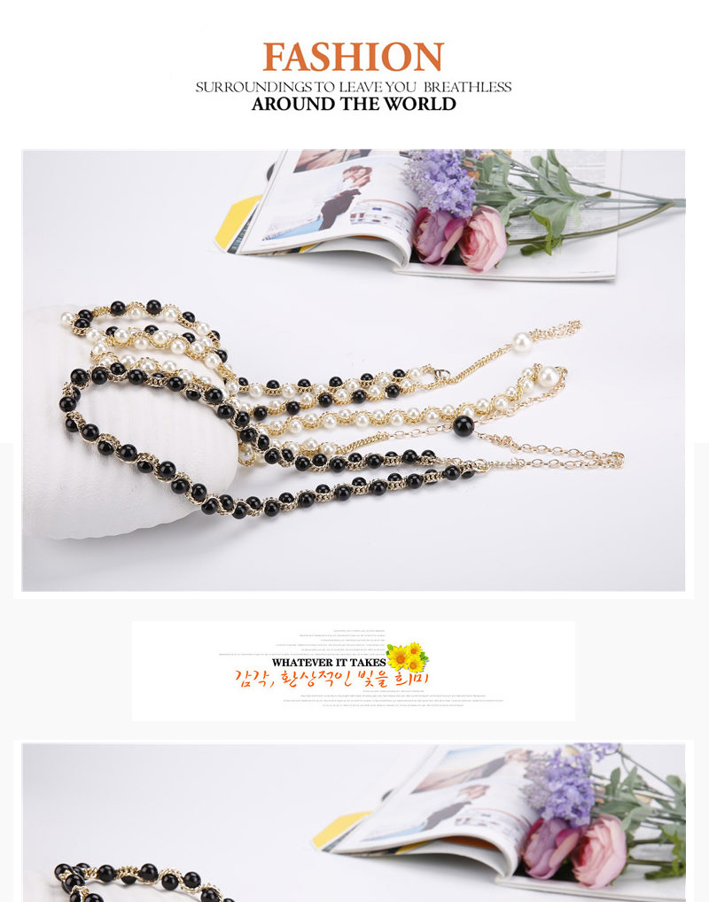 Fashion Black Beads Decorated Chains Weave Design,Thin belts