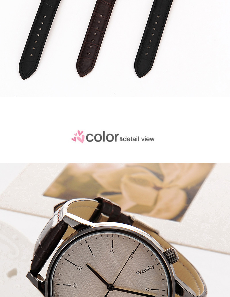 Trend Dark Brown Line Decorated Round Case Design,Ladies Watches
