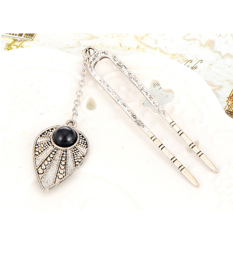 Retro Silver Color Beads Decorated Water Drop Shape Pendant Design,Hairpins