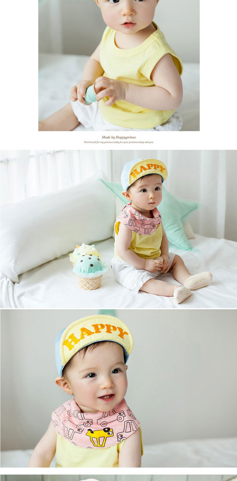 Lovely Light Blue+yellow Crown & Happy Word Decorated Crimping Design Cotton Children