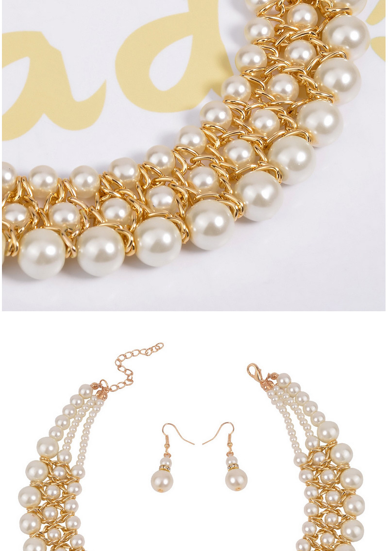 Elegant White Pearl Weaving Decorated Collar Design Pearl Jewelry Sets,Jewelry Sets