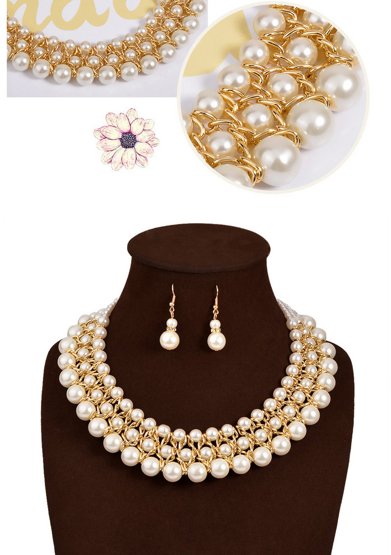 Elegant White Pearl Weaving Decorated Collar Design Pearl Jewelry Sets,Jewelry Sets