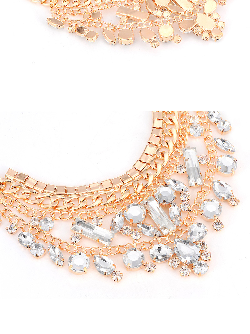 Fashion Gold Color Geometry Diamond Decorated Double Layers Design,Bib Necklaces