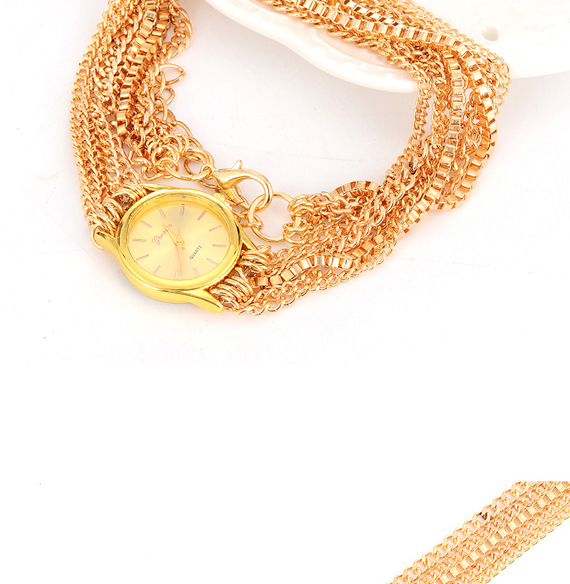 Exaggerate Gold Color Multilayers Chain Decorated Round Case Design Alloy Ladies Watches,Ladies Watches