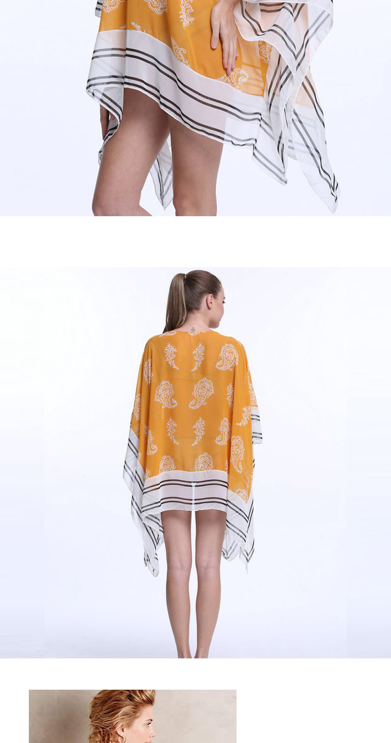 Vintage Orange Embroidery & Strip Pattern Decorated Loose Design Bikini Cover Up Smock,Cover-Ups