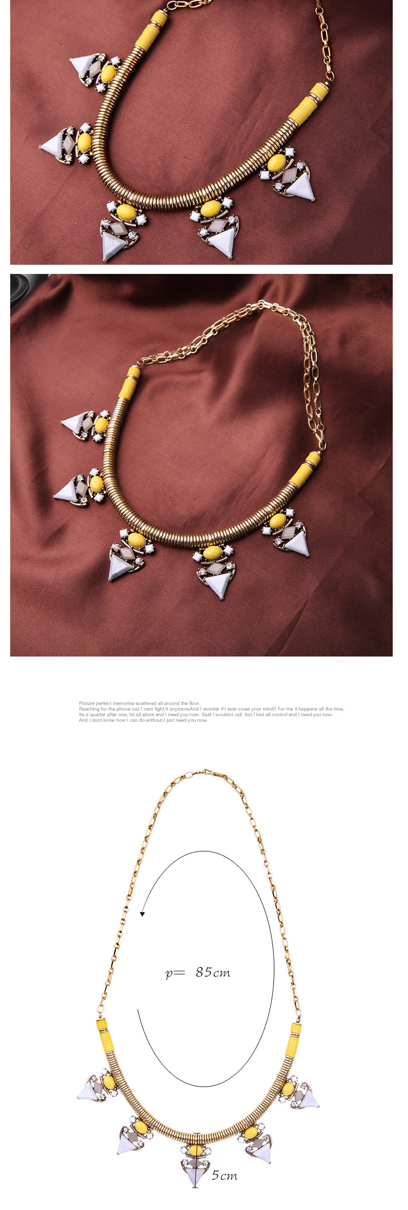 Fashion Gold Color Triangle Diamond Decorated Simple Design Alloy Bib Necklaces,Pendants