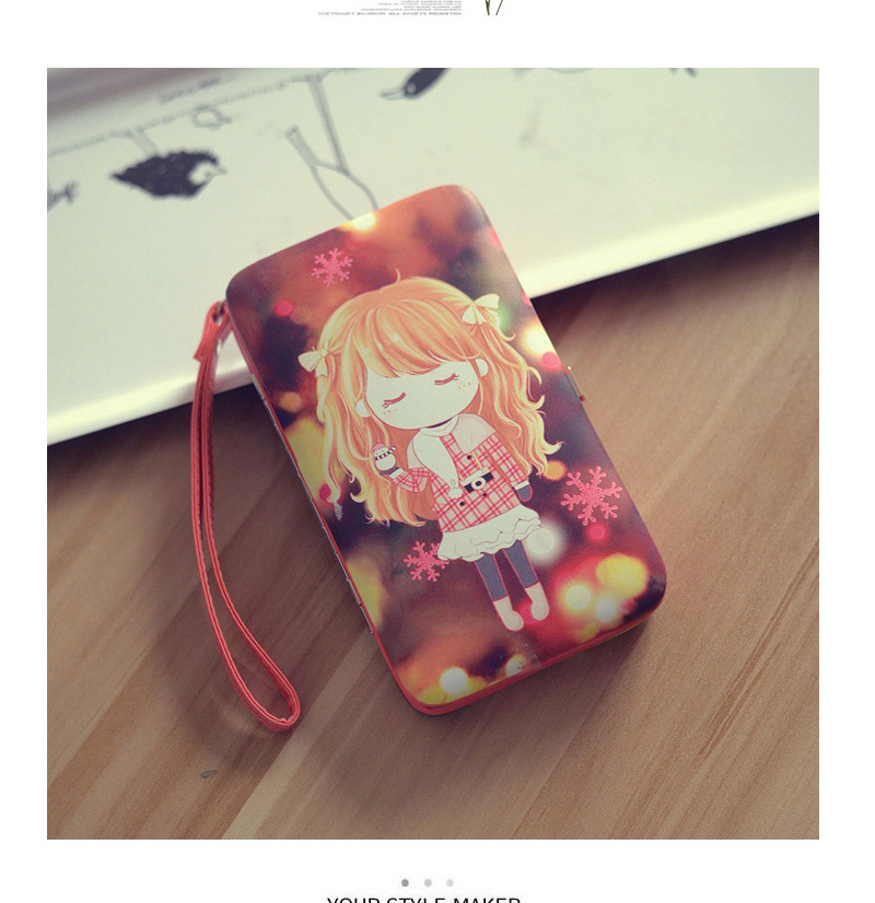 Fashion Red Cartoon Girl Pattern Decorated Square Shape Design Pu Wallet,Wallet