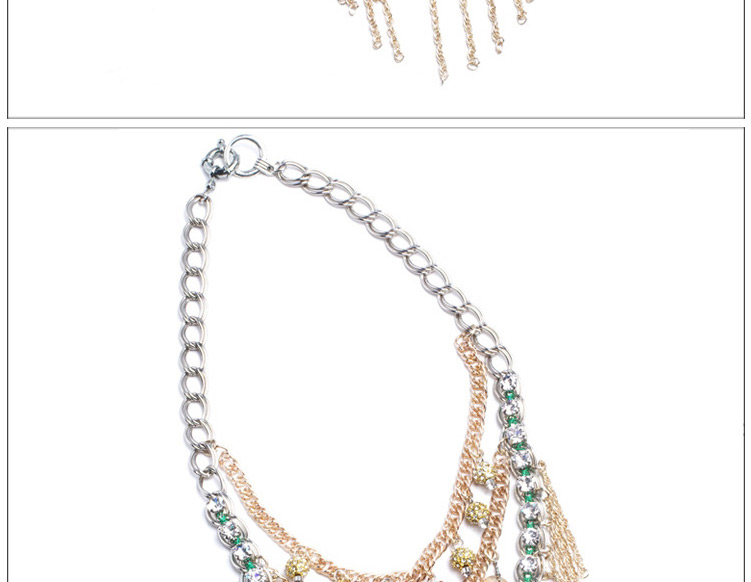Vintage Gold Color Tassel Pendant Decorated Multi-layer Design Crystal Bib Necklaces,Multi Strand Necklaces
