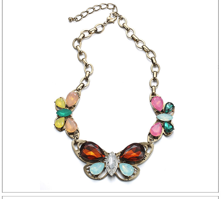Exaggerate Multicolor Water Drop Diamond Decorated Butterfly Shape Design Alloy Bib Necklaces,Pendants
