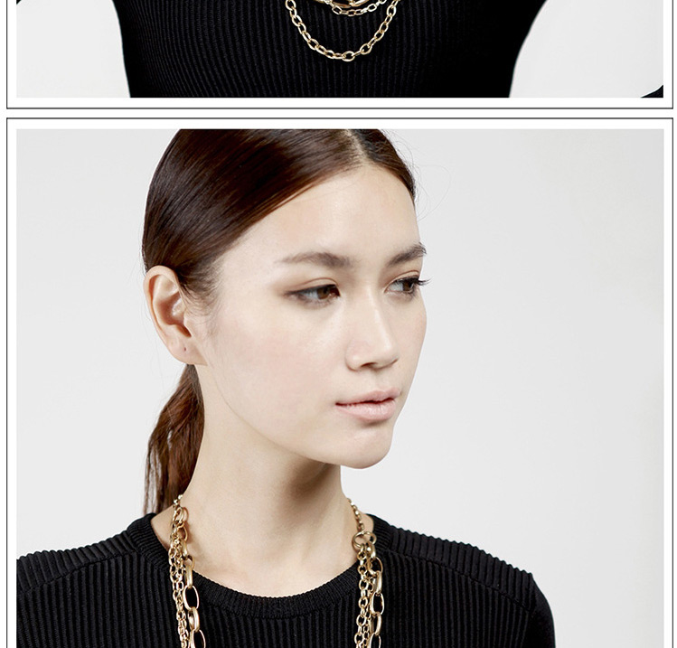 Personality Gold Color Chains Decorated Multilayer Design Alloy Bib Necklaces,Multi Strand Necklaces