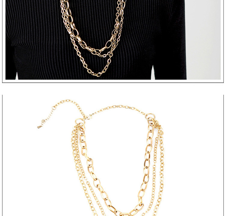 Personality Gold Color Chains Decorated Multilayer Design Alloy Bib Necklaces,Multi Strand Necklaces