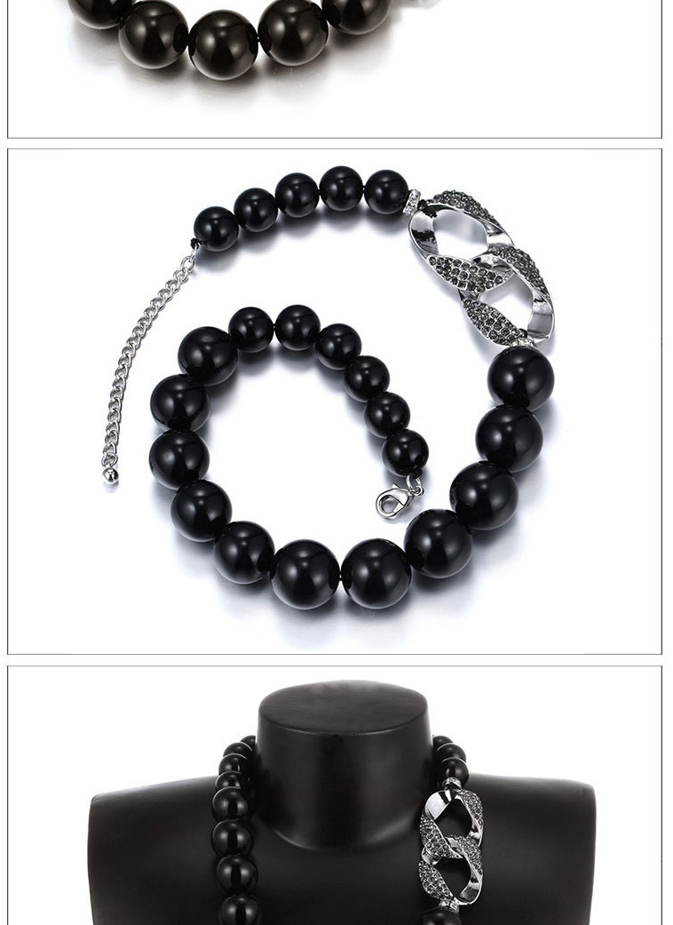 Fashion Black 8 Shape Decorated Beads Weaving Design Resin Bib Necklaces,Beaded Necklaces