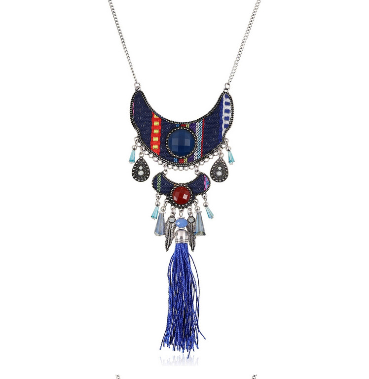 Trendy Blue Pearl Decorated Tassel Design Alloy Bib Necklaces,Pendants