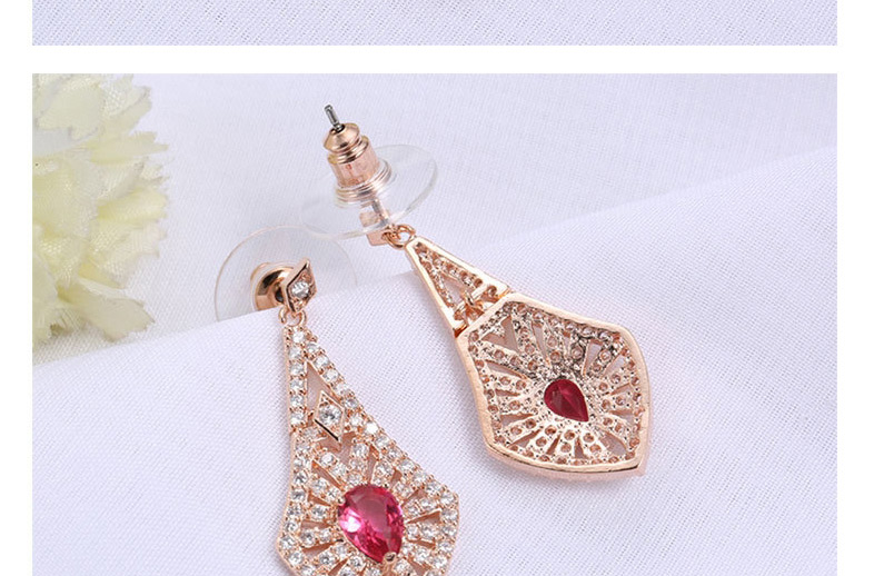 Luxury Rose Red Full Diamond Decorated Waterdrop Shape Design Alloy Stud Earrings,Drop Earrings