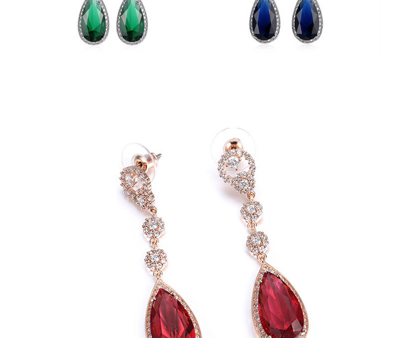 Luxury Red Diamond Decorated Waterdrop Shape Design Alloy Stud Earrings,Drop Earrings