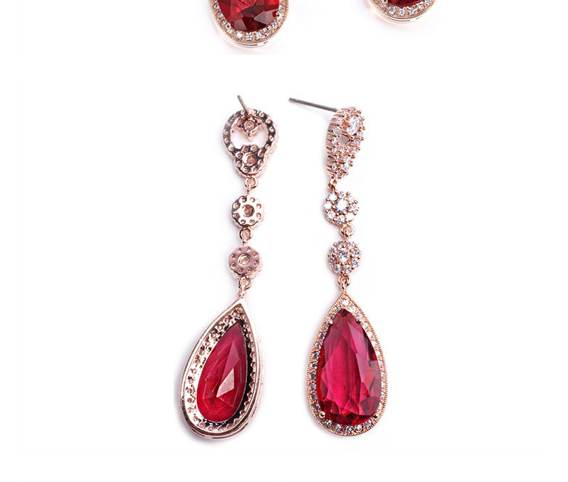 Luxury Red Diamond Decorated Waterdrop Shape Design Alloy Stud Earrings,Drop Earrings