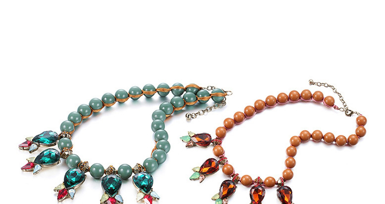 Fashion Coffee Waterdrop Shape Decorated Short Weaving Collar Design Acrylic Bib Necklaces,Pendants