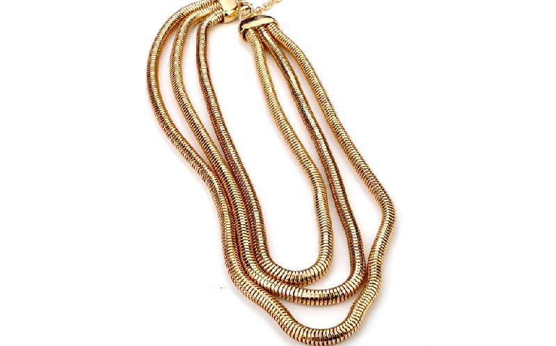 Vintage Gold Color Metal Chain Decorated Three Layer Design Alloy Bib Necklaces,Multi Strand Necklaces