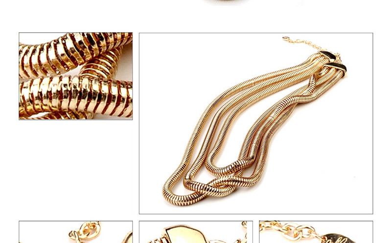 Vintage Gold Color Metal Chain Decorated Three Layer Design Alloy Bib Necklaces,Multi Strand Necklaces
