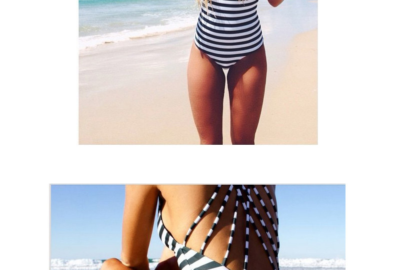 Sexy Black&white Stripe Pattern Decorated Bandage Design,One Pieces