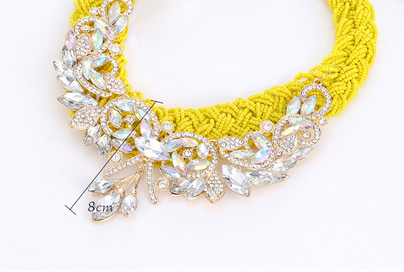 Fashion Yellow Diamond Leaf Decorated Hand-woven Collar Design,Beaded Necklaces
