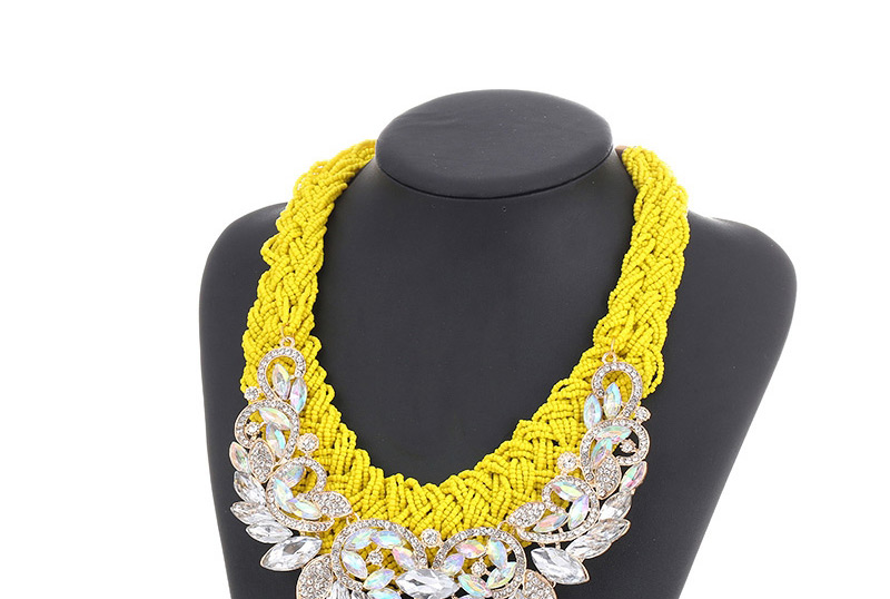 Fashion Yellow Diamond Leaf Decorated Hand-woven Collar Design,Beaded Necklaces