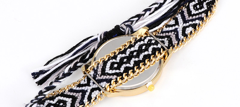 Fashion Black Diamond Decorated Hand-woven Strap Watch,Ladies Watches