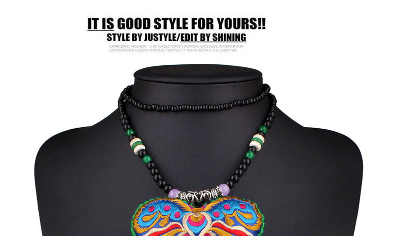 Vintage Multi-color Heart Shape Pouch Decorated Tassel Desgin,Bib Necklaces