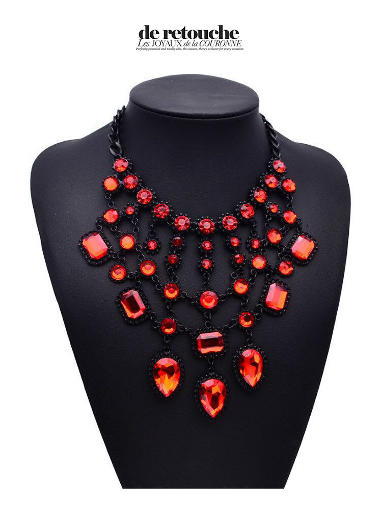 Elegant Red Water Drop Diamond Decorated Multilayer Design,Bib Necklaces
