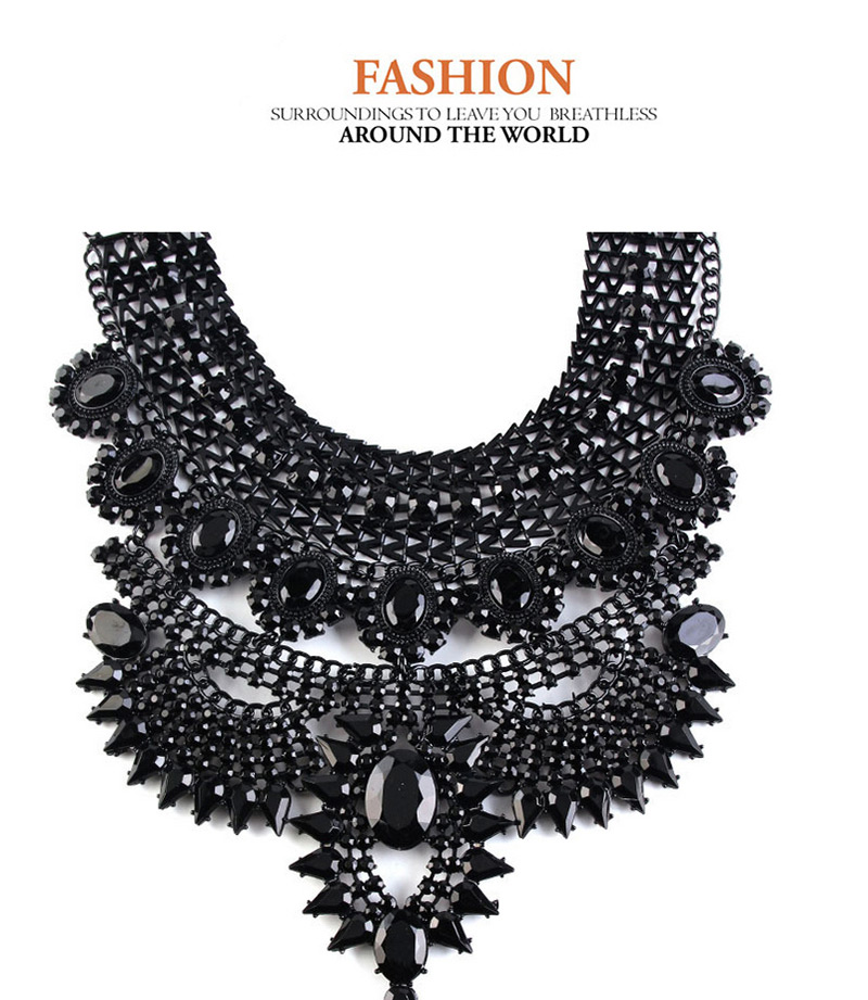Fashion Black Gemstone Decorated Multilayer Design,Bib Necklaces