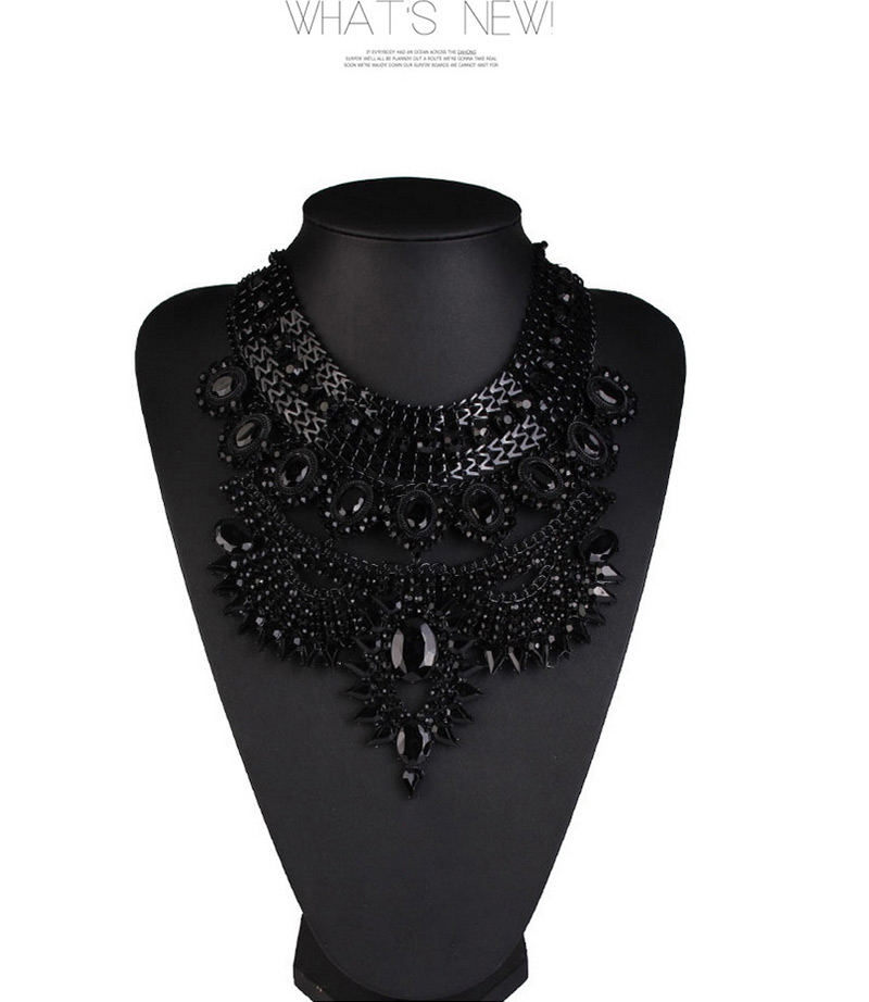 Fashion Black Gemstone Decorated Multilayer Design,Bib Necklaces