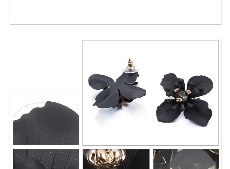 Personality Black Beads Decorated Flower Shape Design,Stud Earrings