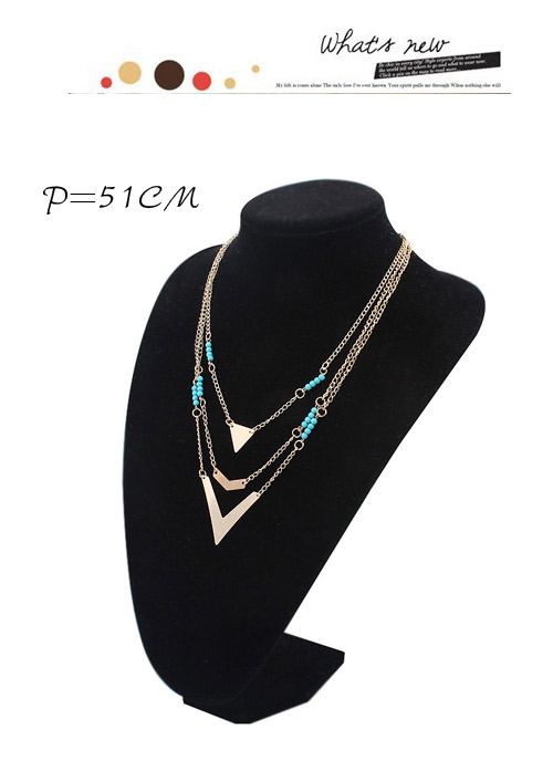 Parsimonious Blue Beads Decorated Triangle Shape Multilayer Design Alloy Chains,Chains