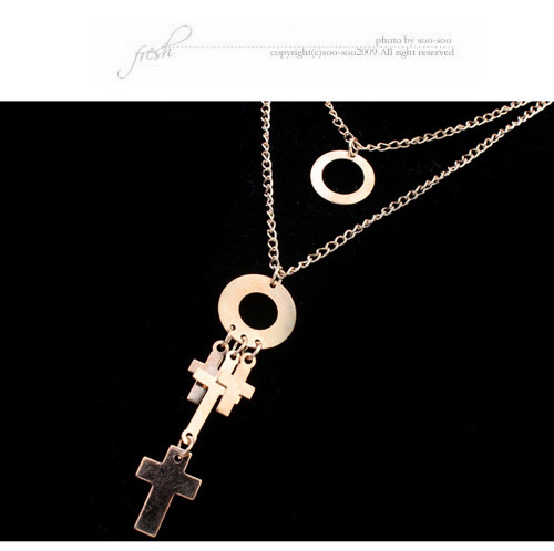 Delicate Gold Color Cross Shape Decorated Double Layer Design Alloy Chains,Chains