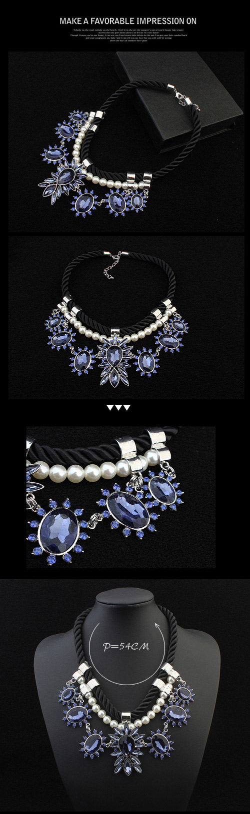 Exquisite Gray Gemstone Decorated Flower Simple Design Alloy Bib Necklaces,Bib Necklaces