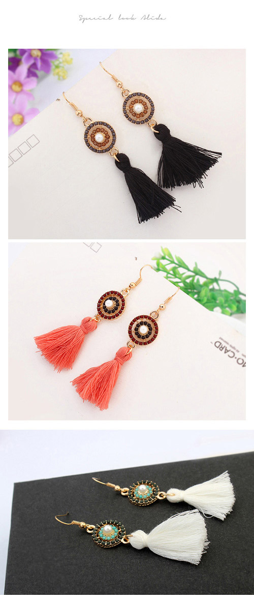 Sweet Orange Pink Pearl Decorated Tassel Design  Alloy Korean Earrings,Drop Earrings