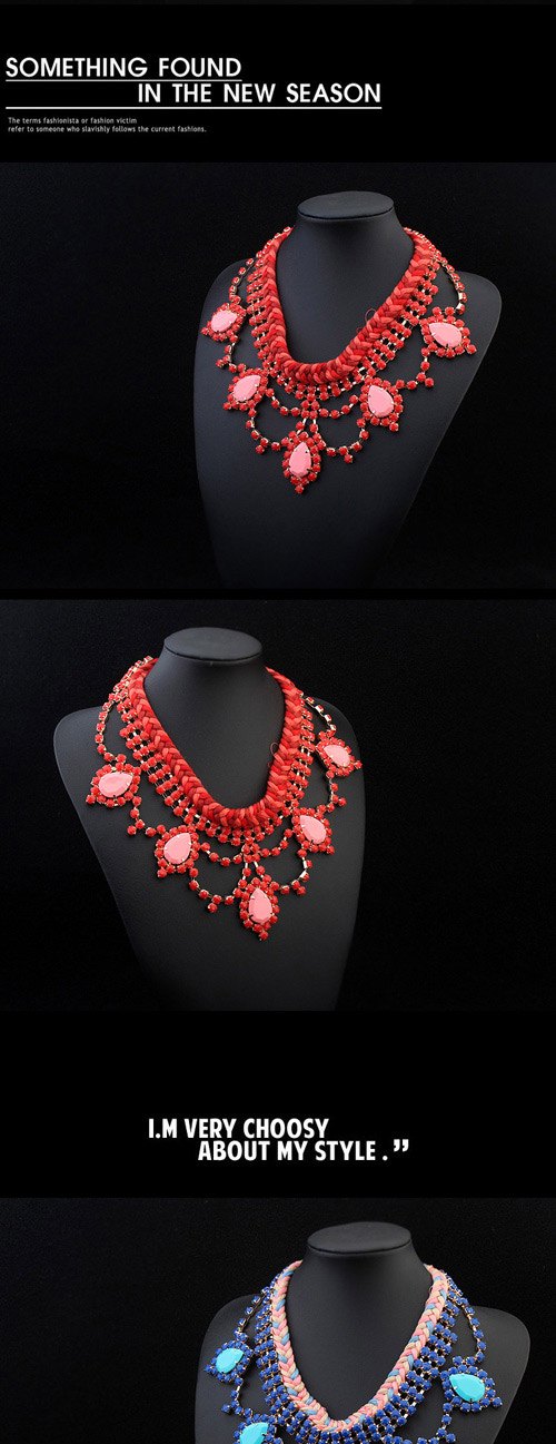 Trendy Black+white Water Drop Shape Decorated Weave Design Alloy Bib Necklaces,Bib Necklaces
