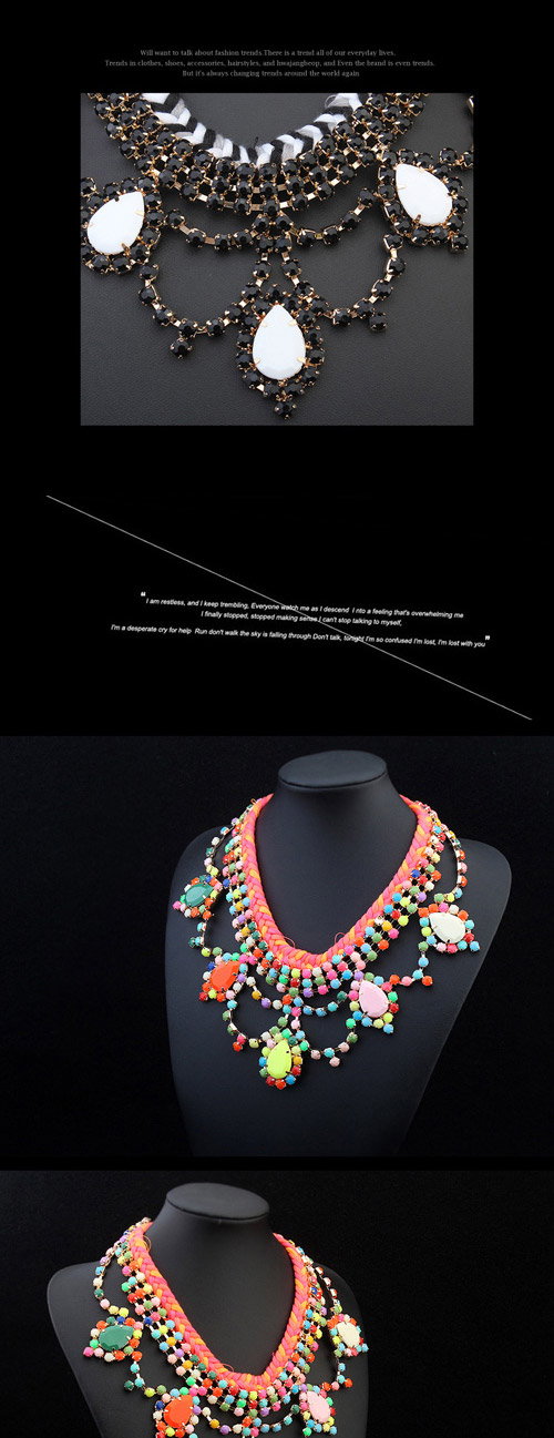 Trendy Orange Water Drop Shape Decorated Weave Design Alloy Bib Necklaces,Pendants